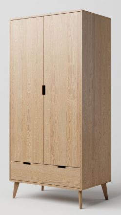 Armoire à portes battantes / Penderie en chêne massif naturel, Aurornis 04 - Dimensions : 200 x 96 x 60 cm (H x L x P)