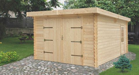 Garage en bois T19 - 44 mm Maison en madriers, Surface : 21,80 m², Toit plat