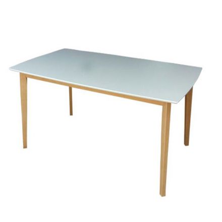 Table de salle à manger Daures 85 (rectangulaire), couleur : blanc / naturel, hêtre partiellement massif - Dimensions : 80 x 80 cm (L x P)