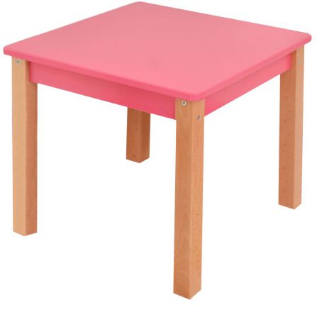 Table d'enfant Laurenz en hêtre massif naturel / rose - Dimensions : 47 x 50 x 50 cm (H x L x P)