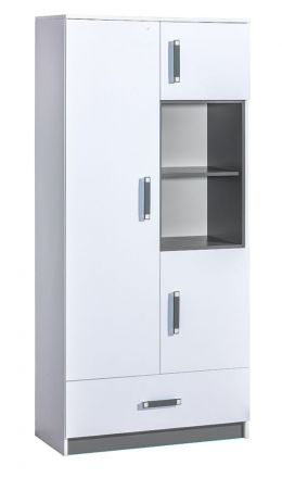 Chambre d'enfant - armoire à portes battantes / armoire Frank 03, couleur : blanc / gris - 189 x 90 x 40 cm (H x L x P)