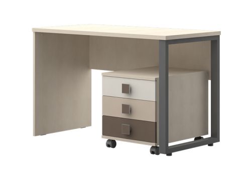 Chambre des jeunes - bureau avec caisson mobile Matthias 09, couleur : crème / cappuccino - Dimensions : 75 x 115 x 60 cm (h x l x p)
