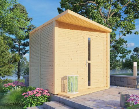 Abri de jardin 01 avec plancher et carton bitumé, naturel - en éléments de 19 mm, surface au sol : 6,94 m².