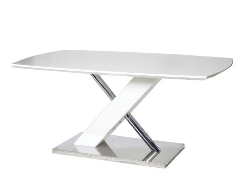 Table de salle à manger Daures 08 (rectangulaire), couleur : blanc brillant / chromé - Dimensions : 180 x 100 cm (L x P)