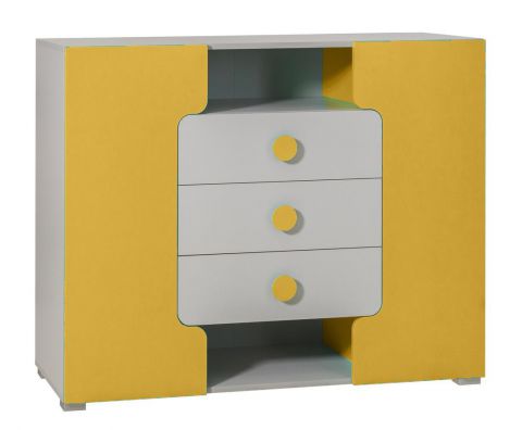 Chambre d'adolescents - Commode Harald 07, couleur : blanc / jaune - 97 x 120 x 40 cm (h x l x p)