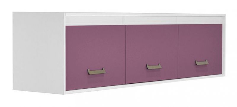 Chambre d'enfant - Armoire suspendue / Dessus de lit Koa 11, Couleur : Blanc / Violet - Dimensions : 50 x 206 x 42 cm (H x L x P)
