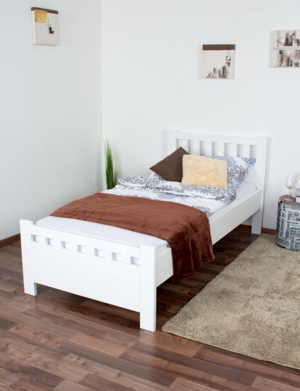 Lit simple / lit d'appoint en pin massif blanc 68, sommier à lattes inclus - Dimensions 90 x 200 cm