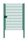 Portail en treillis métallique à 1 battant, largeur de passage : 134 cm, largeur totale avec poteaux : 146 cm, Finition: Revêtement vert, Hauteur: 183 cm