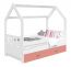 Lit d'enfant / Lit maison en pin massif, laqué blanc D3C, tiroir : rose, sommier à lattes inclus - Surface de couchage : 80 x 160 cm (l x L)
