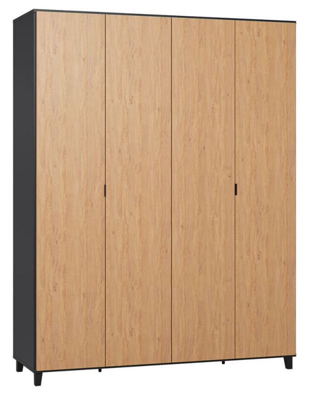 Armoire à portes battantes / armoire Leoncho 41, couleur : noir / chêne - Dimensions : 239 x 185 x 57 cm (H x L x P)