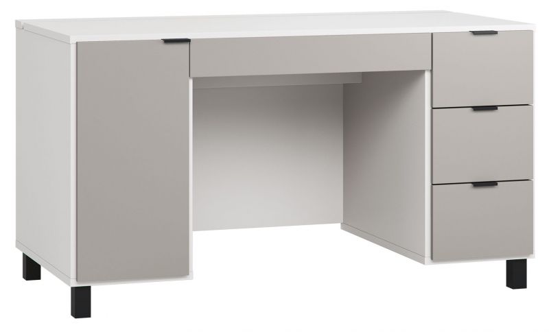 Bureau Pantanoso 02, couleur : blanc / gris - Dimensions : 78 x 140 x 67 cm (H x L x P)