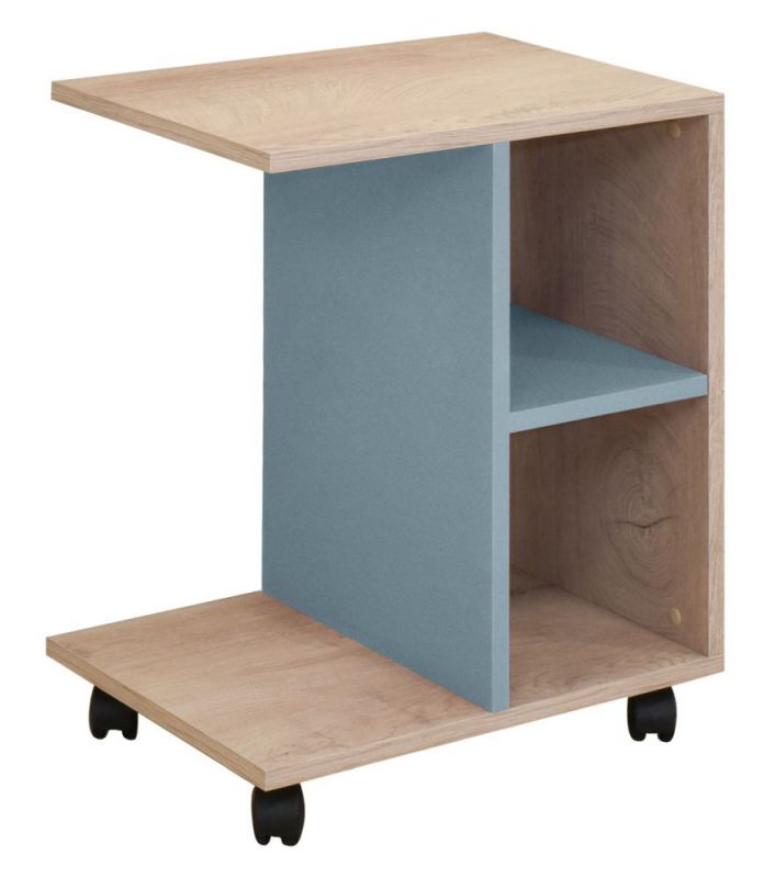 Chambre d'enfant - Table basse / Table d'appoint Koa 09, Couleur : Chêne / Bleu - Dimensions : 50 x 35 x 62 cm (l x p x h)