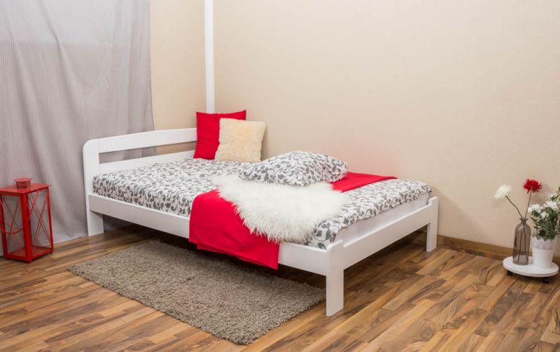 Lit simple / lit d'appoint en pin massif, laqué blanc A5, sommier à lattes inclus - Dimensions 120 x 200 cm