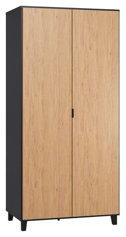 Armoire à portes battantes / armoire Leoncho 39, couleur : noir / chêne - Dimensions : 195 x 93 x 57 cm (H x L x P)