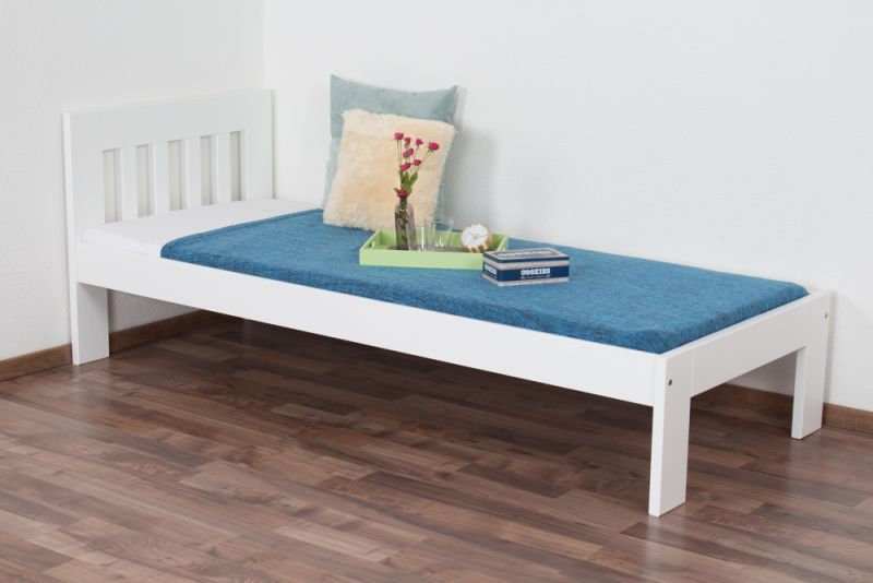 Lit simple / lit d'appoint en bois de pin massif, blanc 76, avec sommier à lattes - 80 x 200 cm (l x L) 