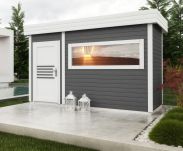 Abri de sauna Lut 40 mm avec grande fenêtre panoramique, couleur : anthracite / blanc - Dimensions extérieures (l x p) : 354 x 204 cm