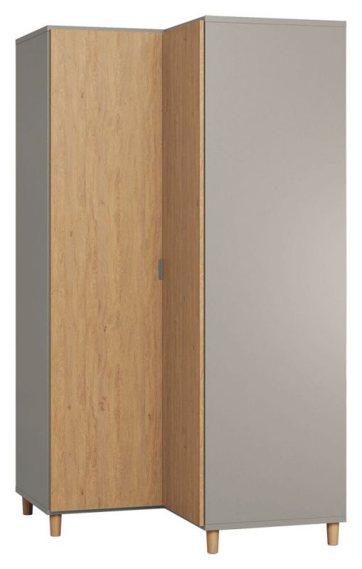 Armoire à portes battantes / armoire d'angle Nanez 36, couleur : gris / chêne - Dimensions : 195 x 102 x 104 cm (H x L x P)