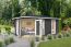 Abri de jardin G14 Gris carbone avec plancher - 40 mm Maison en madriers, surface au sol : 12,54 m², Toit en toile
