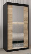 Armoire penderie à portes coulissantes Bisaurin 1B avec miroir | Noir & Chêne Sonoma | 200 x 100 x 62 cm