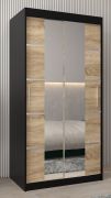 Armoire à portes coulissantes Jan 01D avec miroir | Noir & Chêne Sonoma | 200 x 100 x 62 cm