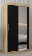 Armoire à portes coulissantes / Penderie Bisaurin 1C avec miroir, Couleur : Chêne de Sonoma / Wengé - Dimensions : 200 x 100 x 62 cm ( H x L x P)