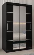 Armoire à portes coulissantes Jan 02D avec miroir | Noir | 200 x 120 x 62 cm | Design moderne
