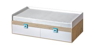 Lit d'enfant / lit d'adolescent Fabian 14 avec socle, couleur : chêne clair / blanc / bleu - 90 x 200 cm (L x l)