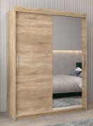 Armoire à portes coulissantes / Penderie Bisaurin 3C avec miroir, Couleur : Chêne de Sonoma - Dimensions : 200 x 150 x 62 cm ( H x L x P)