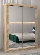 Armoire à portes coulissantes / Penderie Bisaurin 3D avec miroir, Couleur : Chêne de Sonoma - Dimensions : 200 x 150 x 62 cm ( H x L x P)
