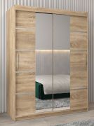 Armoire à portes coulissantes / Penderie Jan 03D avec miroir, Couleur : Chêne de Sonoma - Dimensions : 200 x 150 x 62 cm (H x L x P)