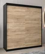 Armoire à portes coulissantes / Penderie Bisaurin 4A, Couleur : Noir / Chêne de Sonoma - Dimensions : 200 x 180 x 62 cm ( H x L x P)