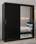 Armoire penderie à portes coulissantes Bisaurin 4C avec miroir | Noir | 200 x 180 x 62 cm