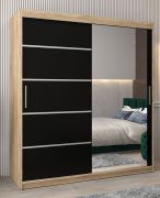 Armoire à portes coulissantes / Penderie Jan 04B avec miroir, Couleur : Chêne de Sonoma / Wengé - Dimensions : 200 x 180 x 62 cm ( H x L x P)