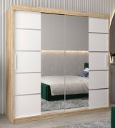 Armoire à portes coulissantes / Penderie Jan 05D avec miroir, Couleur : Chêne de Sonoma / Blanc mat - Dimensions : 200 x 200 x 62 cm (H x L x P)
