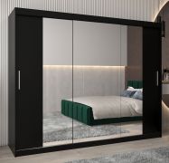 Armoire penderie à portes coulissantes Bisaurin 6C avec miroir | Noir | 200 x 250 x 62 cm | Organisation optimale
