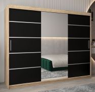 Armoire à portes coulissantes / Penderie Jan 06B avec miroir, Couleur : Chêne de Sonoma / Wengé - Dimensions : 200 x 250 x 62 cm ( H x L x P)