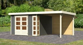 Abri de jardin SET gris terra avec toit rapporté 2,4 m de large, panneau arrière, surface au sol : 9m².