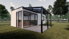 Abri de terrasse S 02, Toit : verre transparent 10 mm, Surface au sol : 8,14 m² - Dimensions : 200 x 407 cm (l x L)