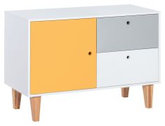 Chambre d'adolescents - commode Syrina 16, couleur : blanc / gris / jaune - Dimensions : 72 x 103 x 45 cm (h x l x p)