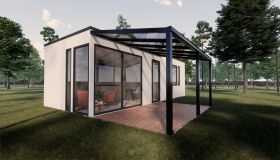 Abri de terrasse M 03, Toit : verre transparent 10 mm, Surface au sol : 15,24 m² - Dimensions : 300 x 508 cm (l x L)