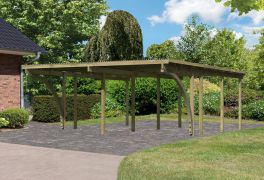 Double carport Eco 2 avec toit en PVC variante C avec deux arcs d'entrée, Couleur : Naturel KDI, surface au sol : 30,36 m².