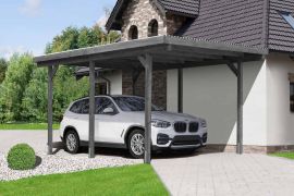 Carport individuel 01, en bois de pin, imprégné sous pression en gris - dimensions extérieures : 303 x 505 cm (l x p)