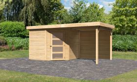 Abri de jardin SET EN PROMO naturel avec toit rapporté 2,4 m de large, panneau arrière, surface au sol : 5,76m².