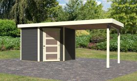 Abri de jardin SET EN PROMO gris terra avec toit rapporté 2,8 m de large, surface au sol : 5,76m².