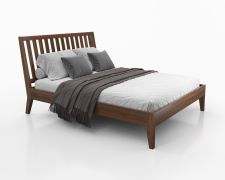 Lit double Engordany 08 | Hêtre massif laqué | 180 x 200 cm | Coloris noyer | Tête de lit haute | Design esthétique
