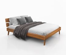 Lit double Engordany 09 | Bois de hêtre massif | 180 x 200 cm | Finition laquée | Chêne rustique | Tête de lit robuste