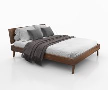Lit double / Lit d'appoint Engordany 10 / Hêtre massif / Laqué / Surface de couchage : 180 x 200 cm / Couleur : Noyer / Appui-tête stable / Design intemporel