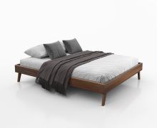 Lit double Engordany 11 | Hêtre massif laqué | 180 x 200 cm | Design épuré | Coloris noyer | Finition haut de gamme