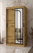 Armoire à portes coulissantes / Couleur : Chêne artisan / 100 x 62 x 200 cm / 1 porte miroir / 2 tringles à vêtements / Penderie étroite / 5 compartiments / Poignées : noires