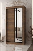 Armoire à portes coulissantes / Couleur : Noyer Warmia / 100 x 62 x 200 cm / 1 porte miroir / 2 tringles à vêtements / Penderie étroite / 5 compartiments / Poignées : noires